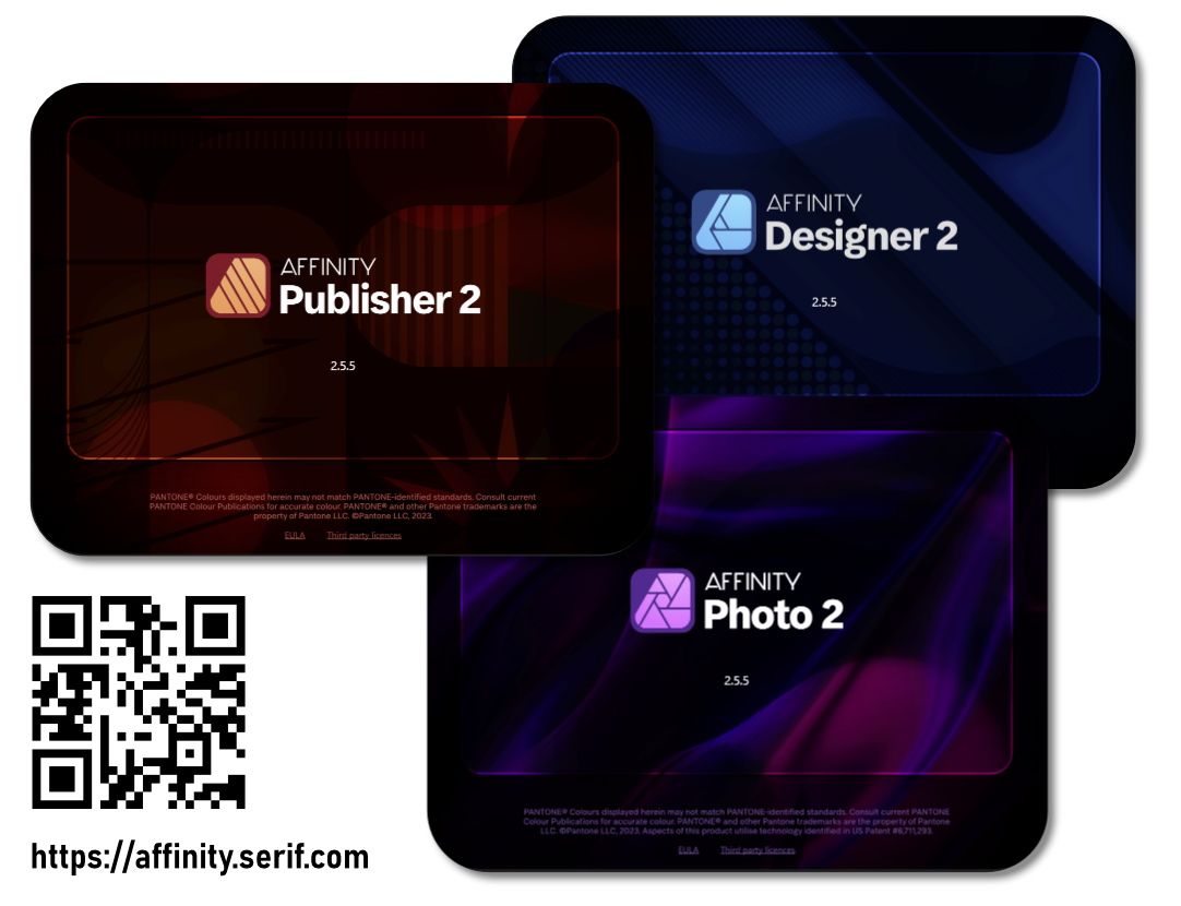 Affinity 2 Splashscreens der drei Programme der Affinity Suite